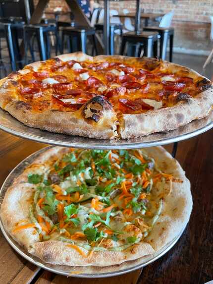 The banh mi pizza at Neony Pizza Works in Oak Cliff (below) hits some of the hallmark flavor...