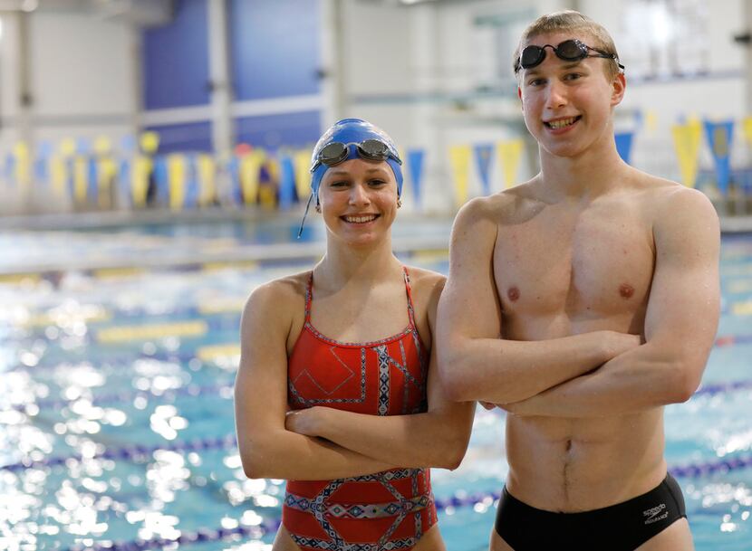Mansfield High School sister and brother swimmers Callie Limpert, 15, left, and Andrew...