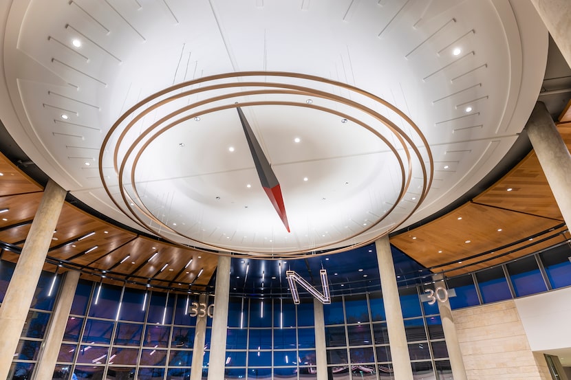 A compass on the ceiling of the dining room at Skyview 6.