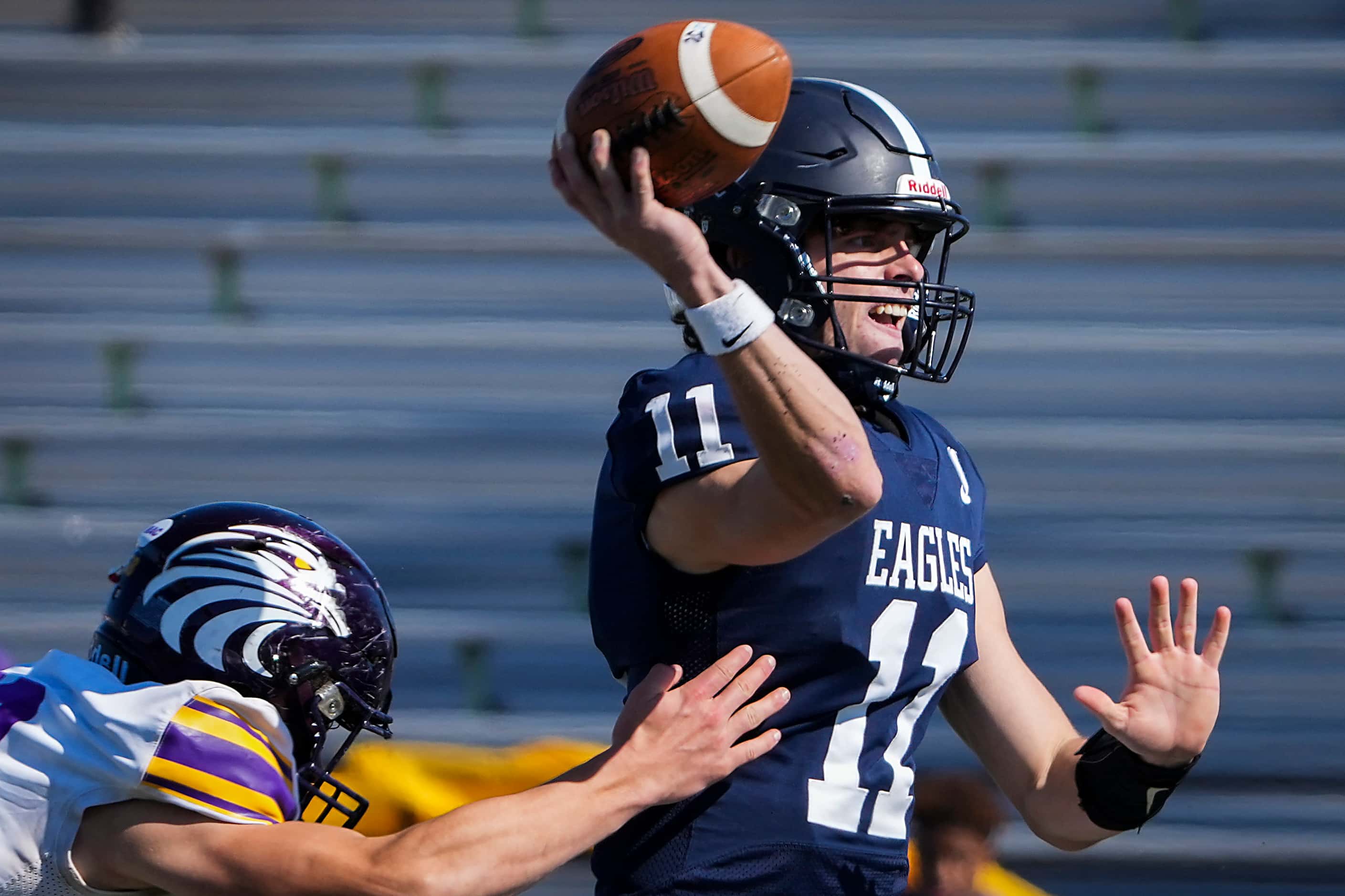 Episcopal School of Dallas quarterback Patrick Burke (11) throws a pass during the first...
