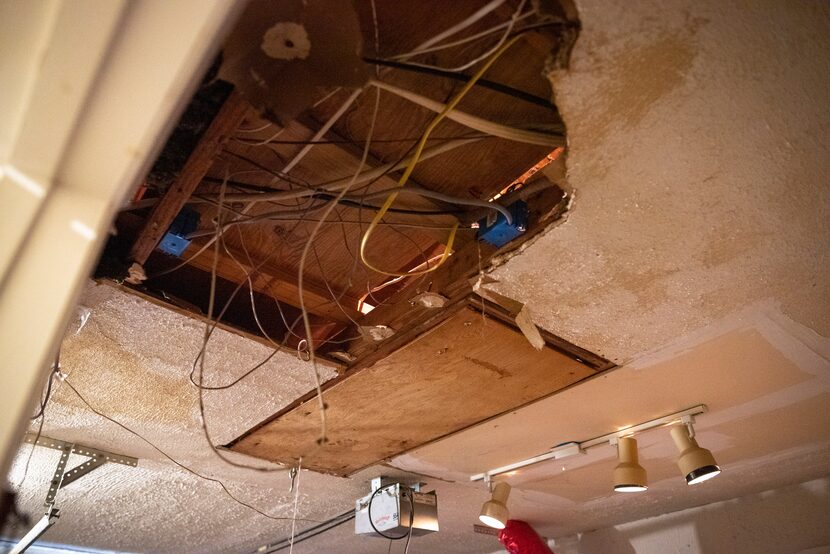 Some of the damage due to a busted water pipe during the winter storm inside Irasema Cantu's...