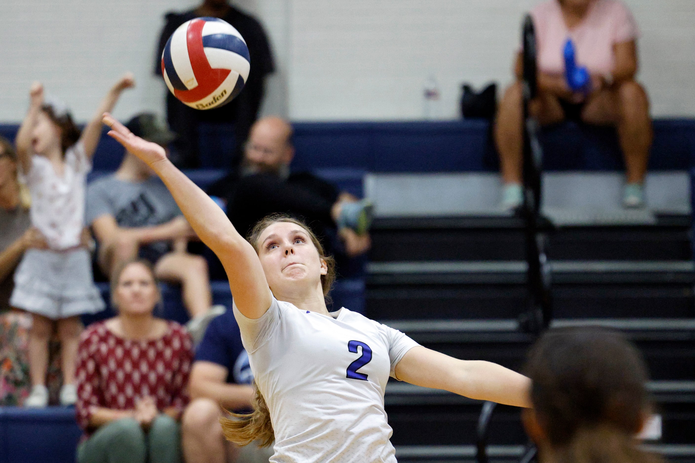 Trophy Club Byron Nelson's Kylie Kleckner (2) hits the ball during a volleyball match...