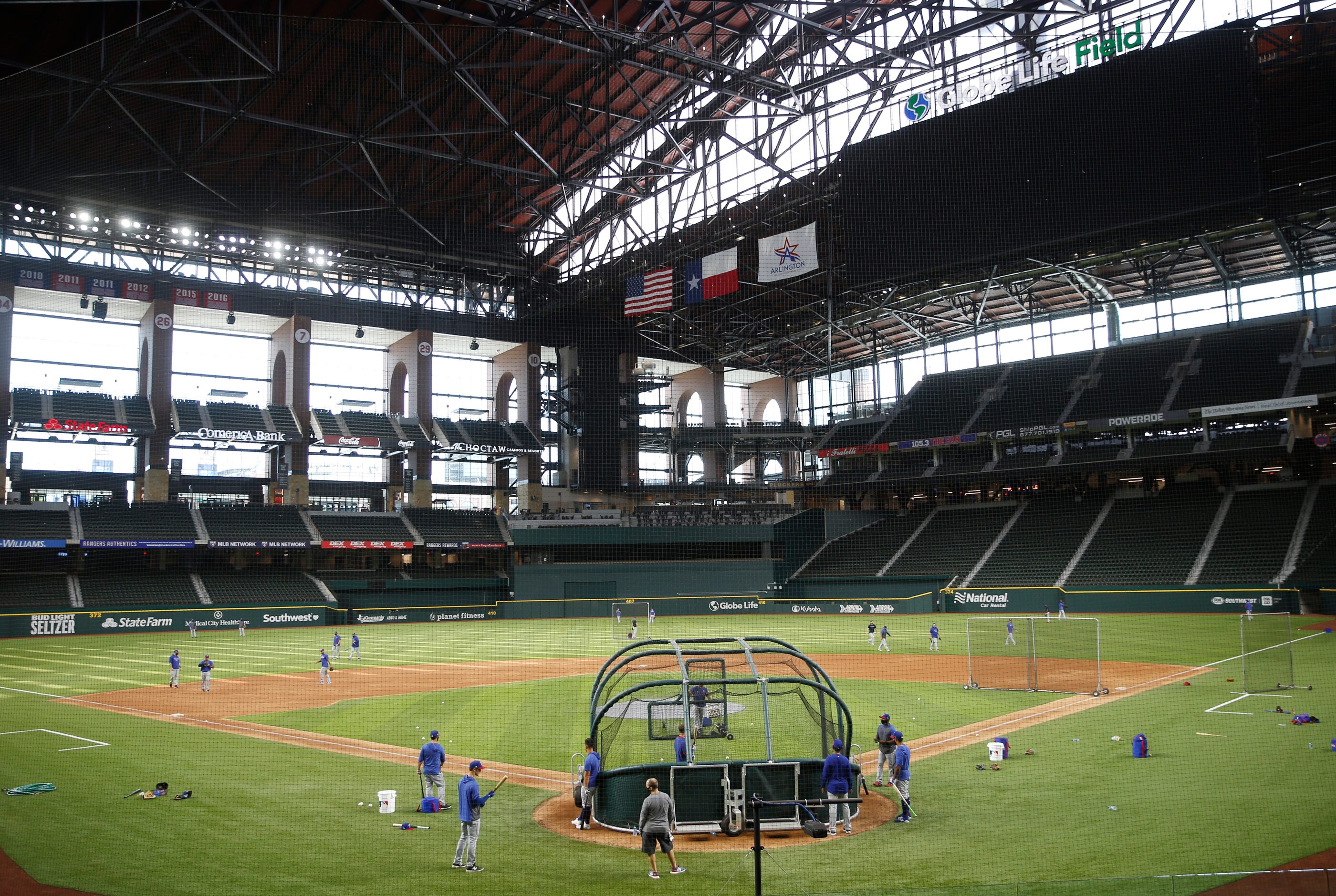 Texas Rangers at batting practice during Texas Rangers 2020 Summer Camp at Globe Life Field...