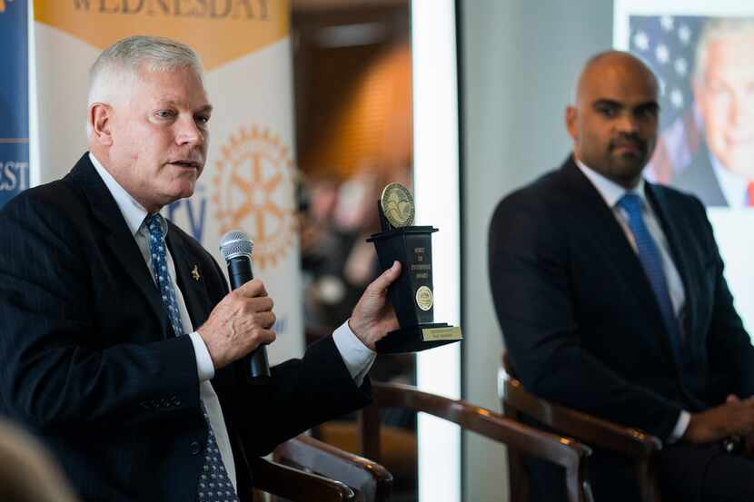 Rep. Pete Sessions and Colin Allred debated at a Rotary Club of Dallas lunch on Sept. 19,...
