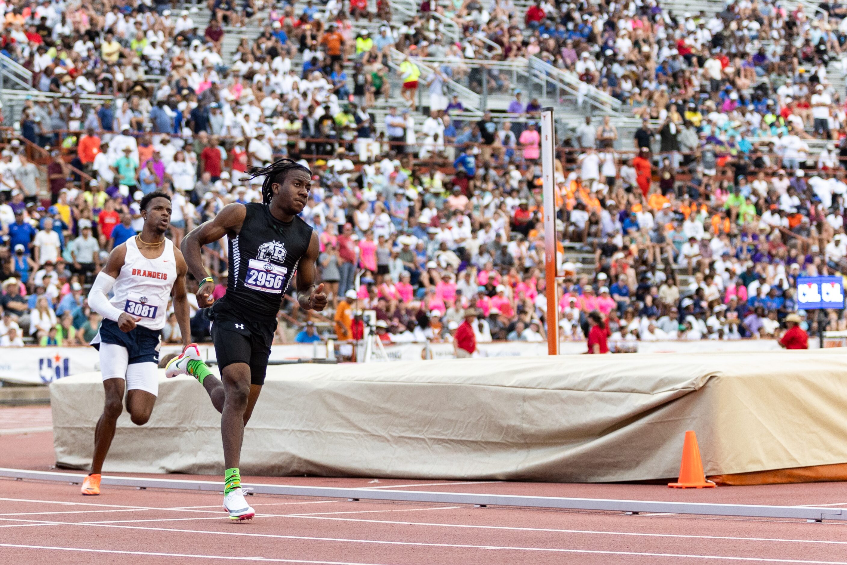 Dominic Byles of Mansfield Lake Ridge races in the boys’ 400-meter dash at the UIL Track &...