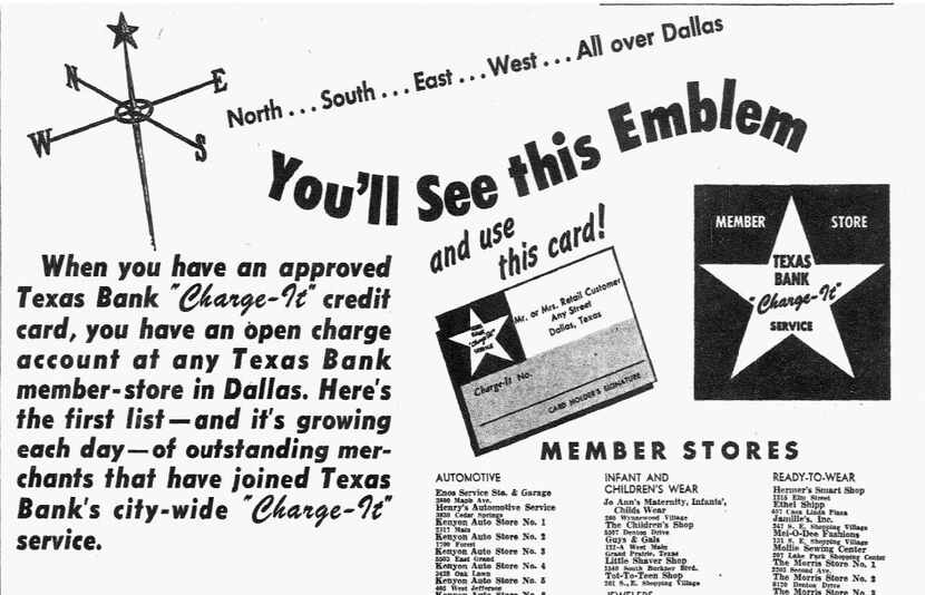 Advertisement for Texas Bank Charge-It card March 23, 1953