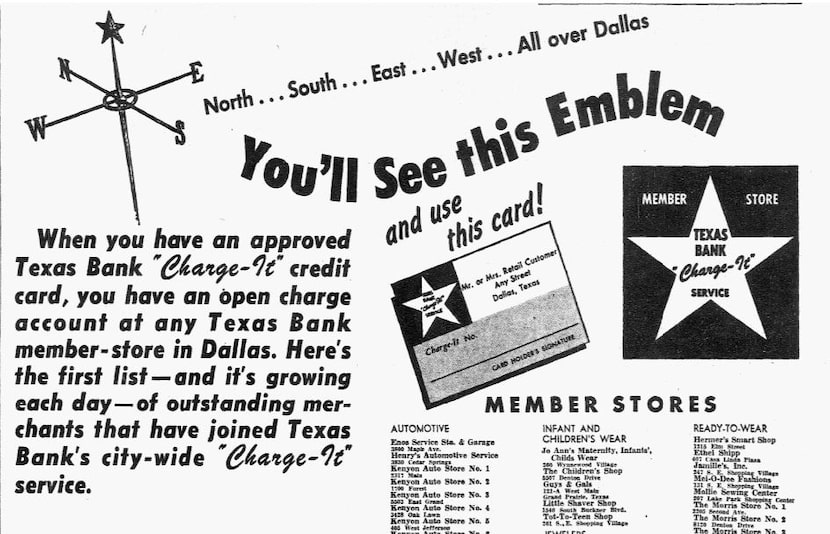 Advertisement for Texas Bank Charge-It card March 23, 1953