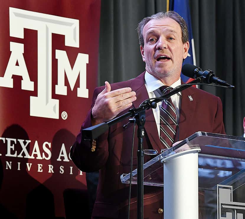 FILE - In this Dec. 4, 2017, file photo, Jimbo Fisher speaks as he is introduced as Texas...
