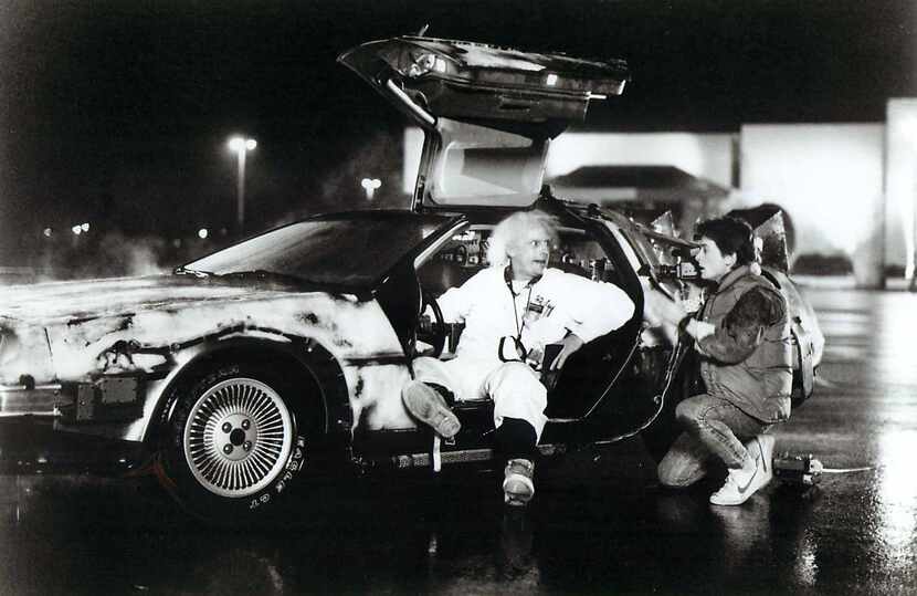 Actors Christopher Lloyd and Michael J. Fox in a modified DeLorean in 1985's 'Back to the...