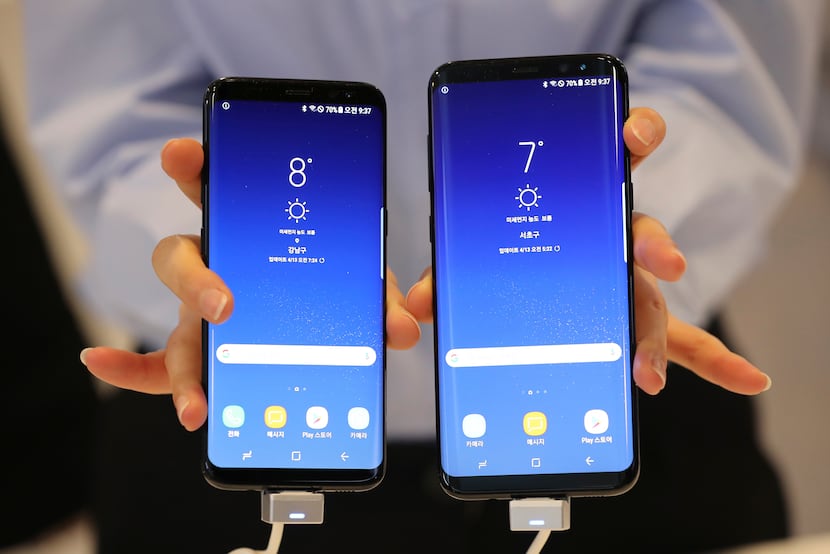 Samsung Electronics' Galaxy S8 and S8+ smartphones are shown off during a media day in...
