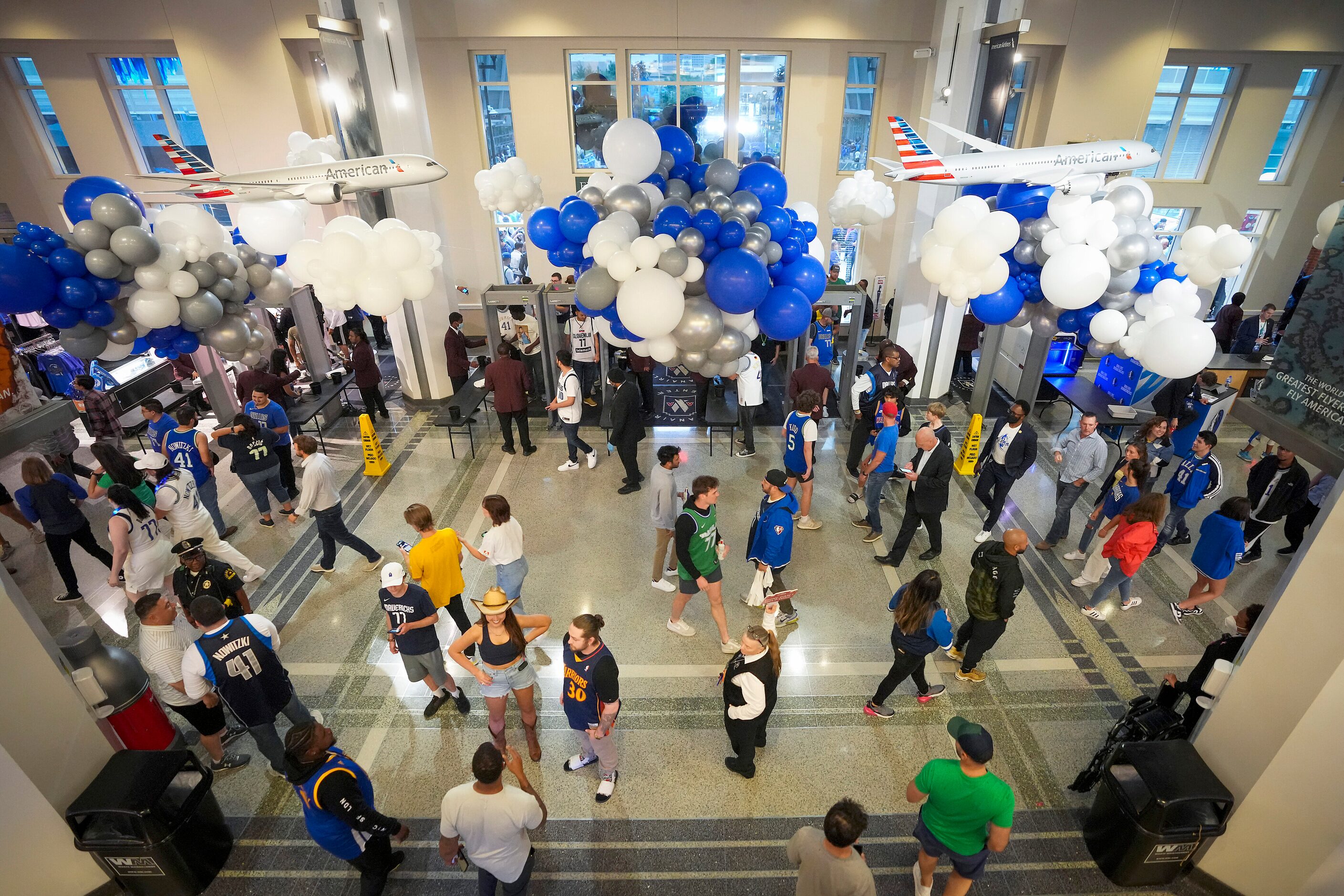 Fans go through security before Game 4 of the NBA Western Conference Finals between the...