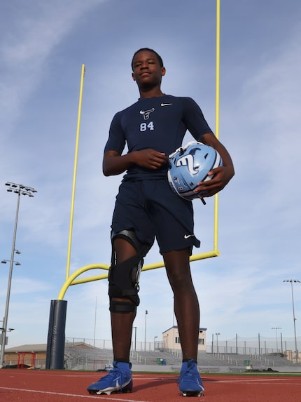 Frisco Emerson defensive end Chris Winters poses for a portrait after an early morning...