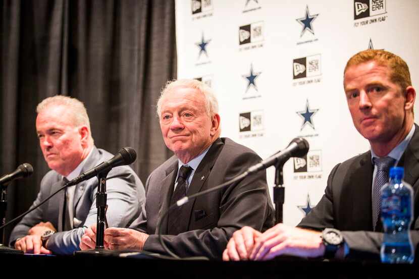 (from left) Dallas Cowboys executive vice president/COO Stephen Jones, owner Jerry Jones,...