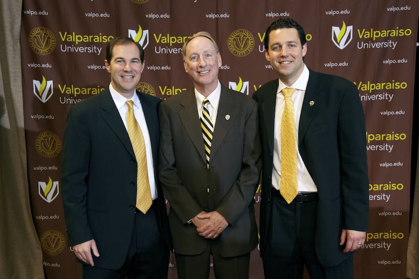 From left to right: Baylor men's basketball coach Scott Drew, his father Homer, the former...