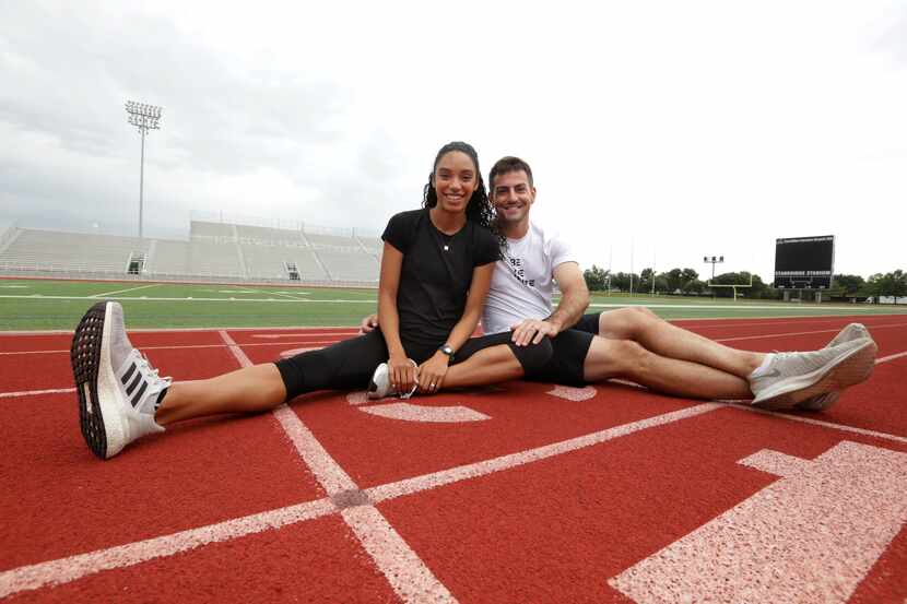 Melissa Gonzalez, left, and David Blough pose for a photograph at Standridge Stadium in...