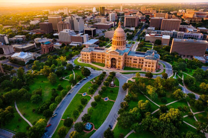 Aerial view of the Texas State Capital building in Austin
