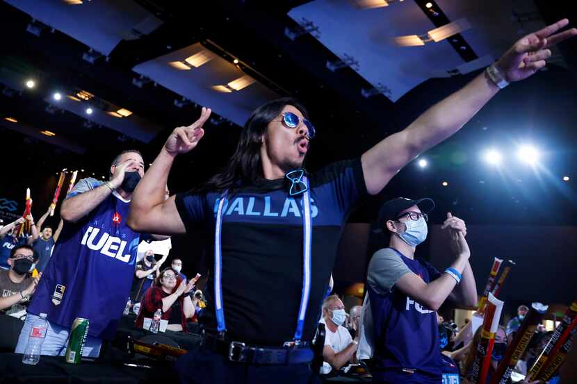 Dallas Fuel fans cheer player Sp9rk1e at the completion of his live winning interview. The...