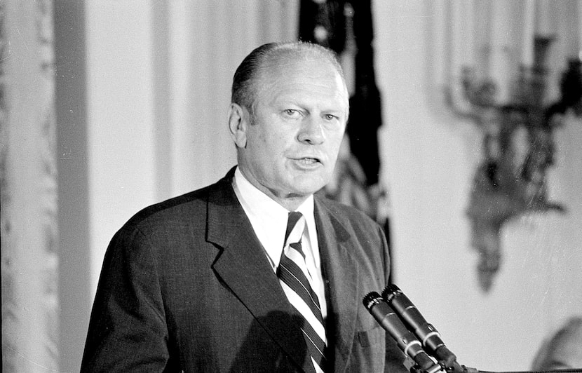 President Gerald R. Ford delivers his address after he was sworn in as the 38th President of...