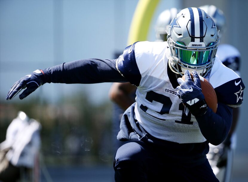 Dallas Cowboys running back Ezekiel Elliott participates in practice at The Star in Frisco,...