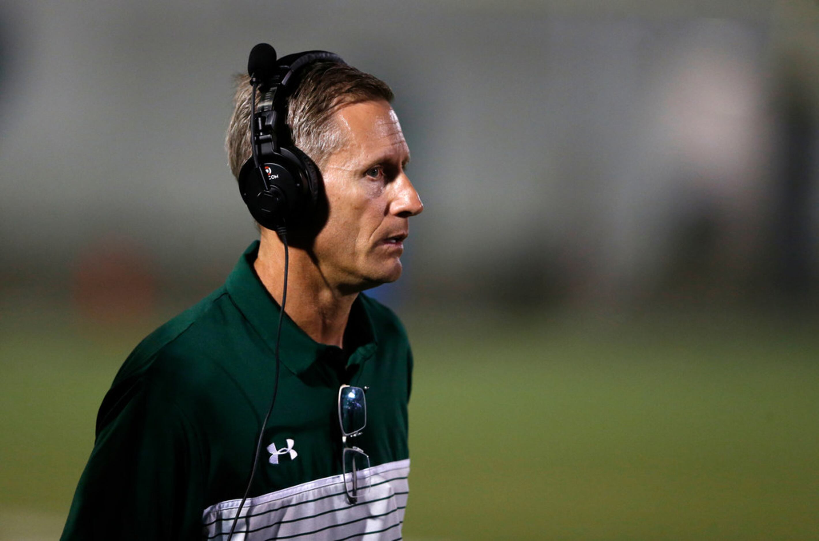 Mansfield Lake Ridge head coach Kirk Thor during the first half of play in a game against...