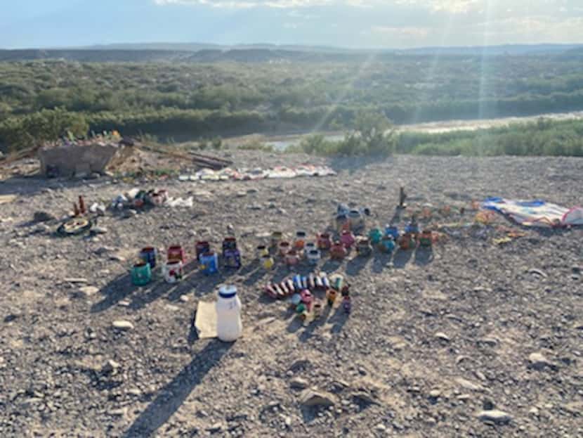 Crafts produced by the people of Boquillas are laid out on the U.S. side of the Rio Grande...
