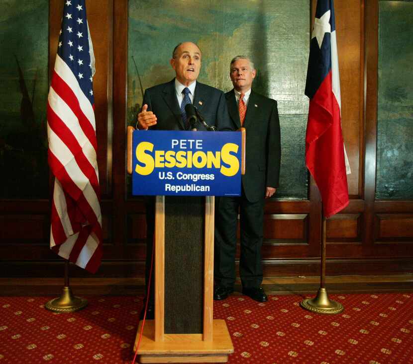 Former New York City Mayor Rudy Giuliani (L) and  U.S. Rep. Pete Sessions, R-Dallas, have...