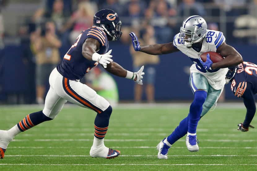 Dallas Cowboys wide receiver Dez Bryant (88) looks to brace for Chicago Bears inside...
