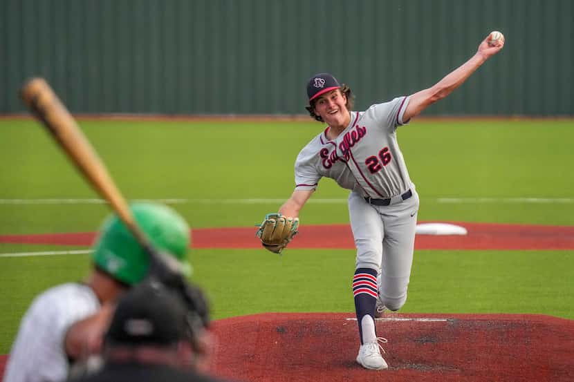 Allen pitcher Chandler Hart (26) delivers a pitch during the first inning against Arlington...