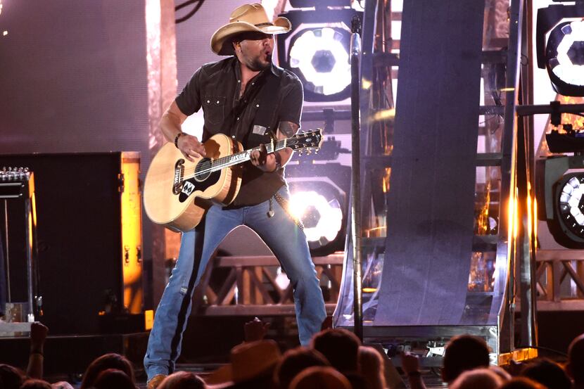 Jason Aldean performs at the 50th annual Academy of Country Music Awards at AT&T Stadium on...