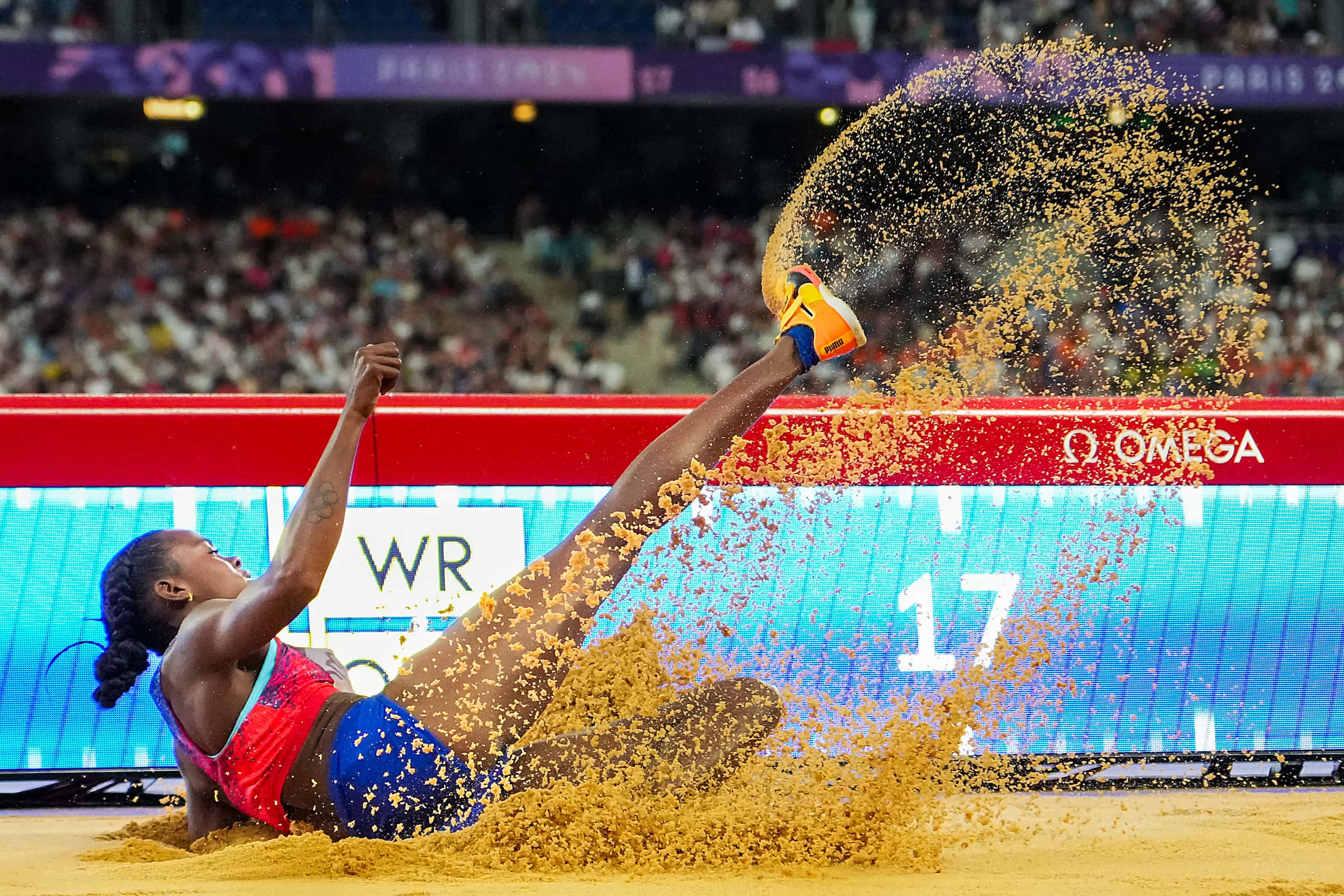 Jasmine Moore of the United states competes in the women’s triple jump finals at the 2024...