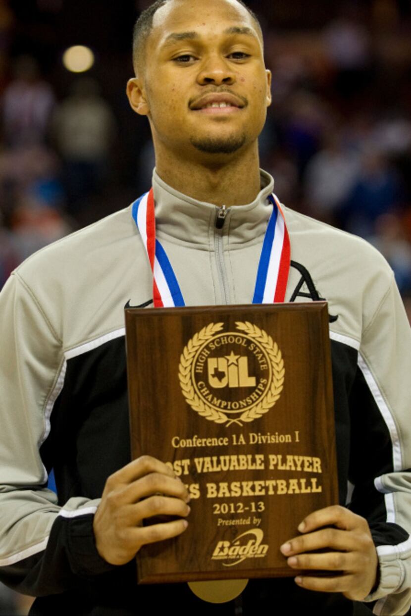 Jeremiah Jefferson (15) of Dallas Triple A Academy received the UIL 1A Division 1 Tournament...