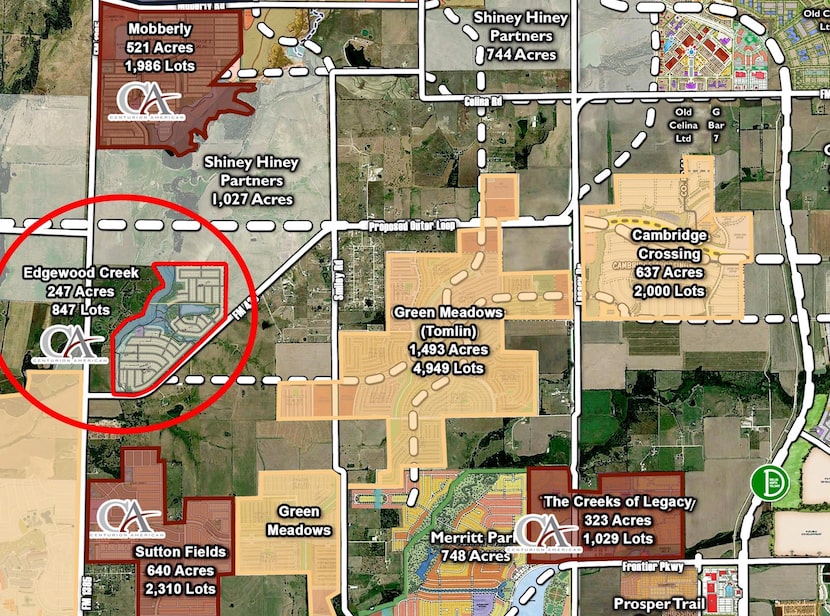 The Edgewood Creek property is west of the route of the planned Dallas North Tollway...