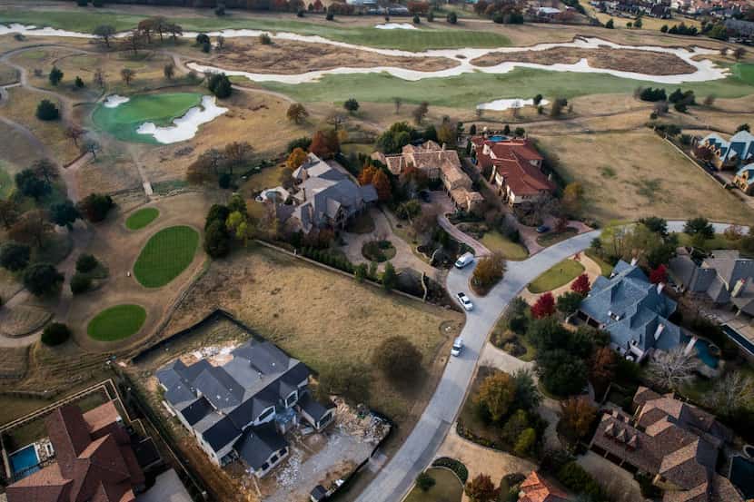 An aerial photo of the Vaquero neighborhood and surrounding golf course in Westlake, Texas. 