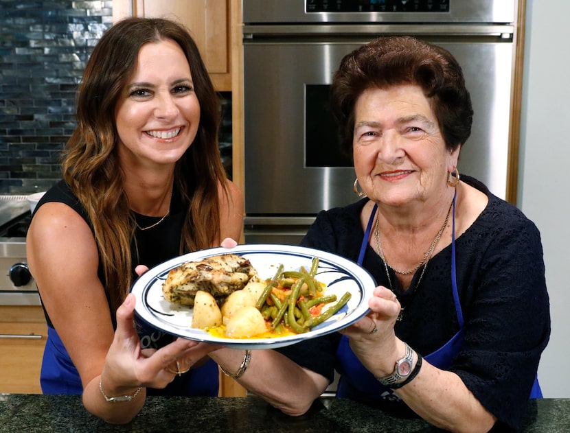 The finished classic Greek Chicken and Potatoes with green beans