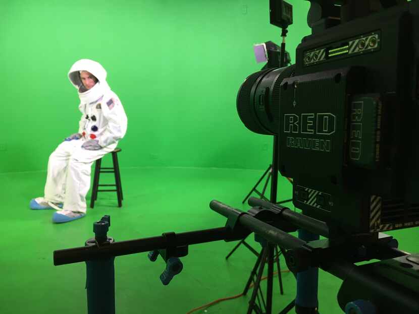 Colton Tapp prepares for a scene in front of a green screen in Evan Hara's film The Boundary.