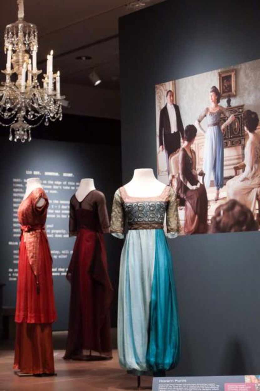 
Costumes from the hit British television drama "Downton Abbey" at the Winterthur Museum in...