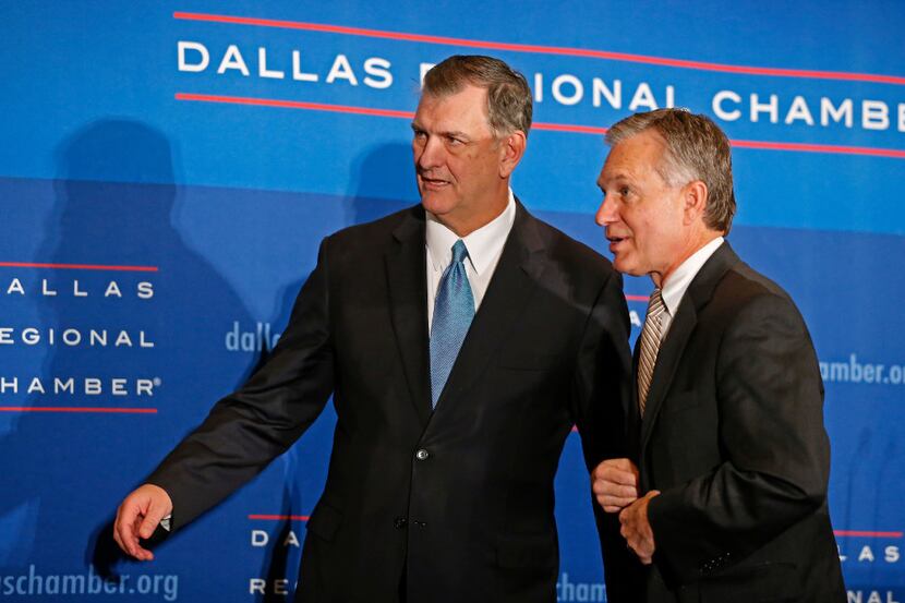 Dallas Mayor Mike Rawlings (left) and Dale Petroskey, President and CEO of Dallas Regional...