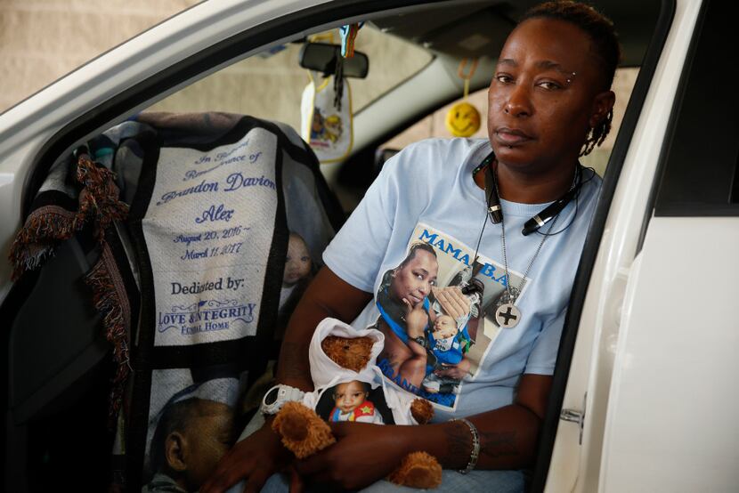 Bridget Alex says that after her son died, she started living in her car. She keeps a teddy...