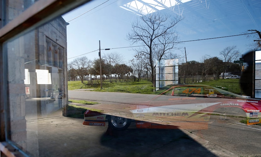 Derrick Mitchem's race car still sits in a front room at the old Bama Pie Co. building, in...