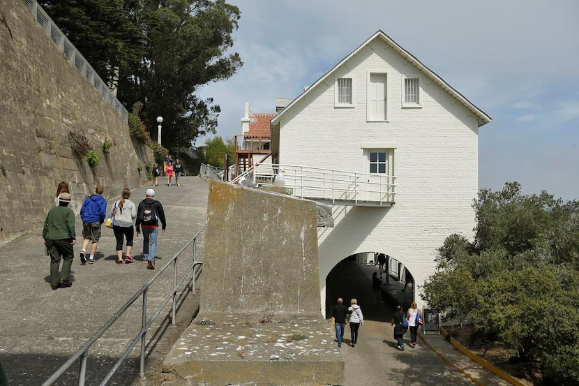 
Visitors make their way to the newly restored sally port and guardhouse on Alcatraz Island....