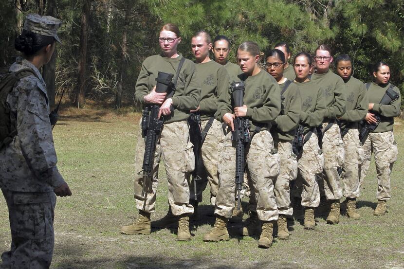  File photo of female recruits stand at the Marine Corps Training Depot on Parris Island,...