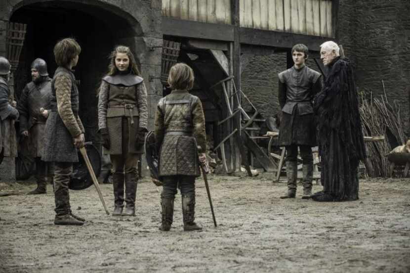 Bran (Isaac Hempstead Wright) and the Three Eyed Raven (Max Von Sydow) glimpse Winterfell as...
