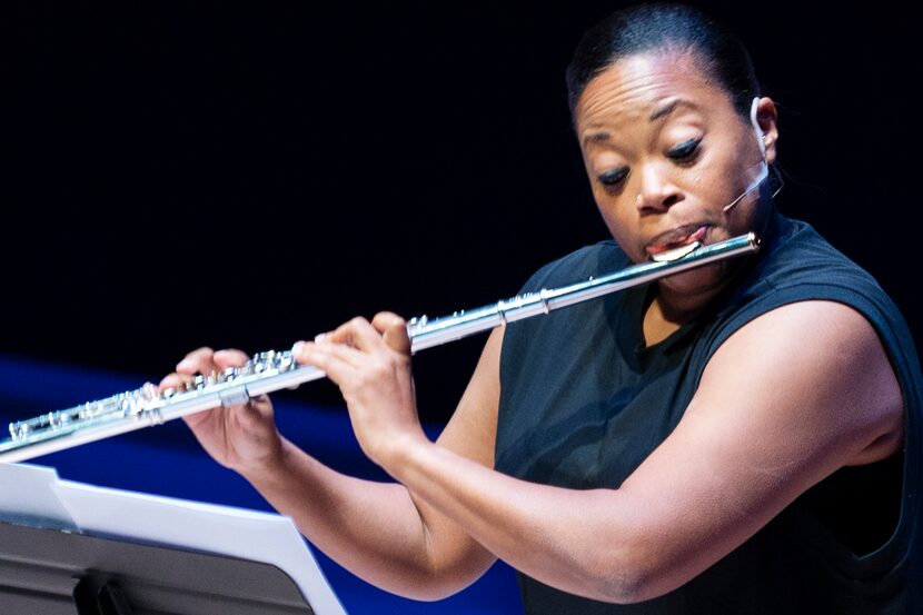 Flutist Ebonee Thomas performs 'NoaNoa' (1992) by Finnish composer Kaija Saariaho as part of...