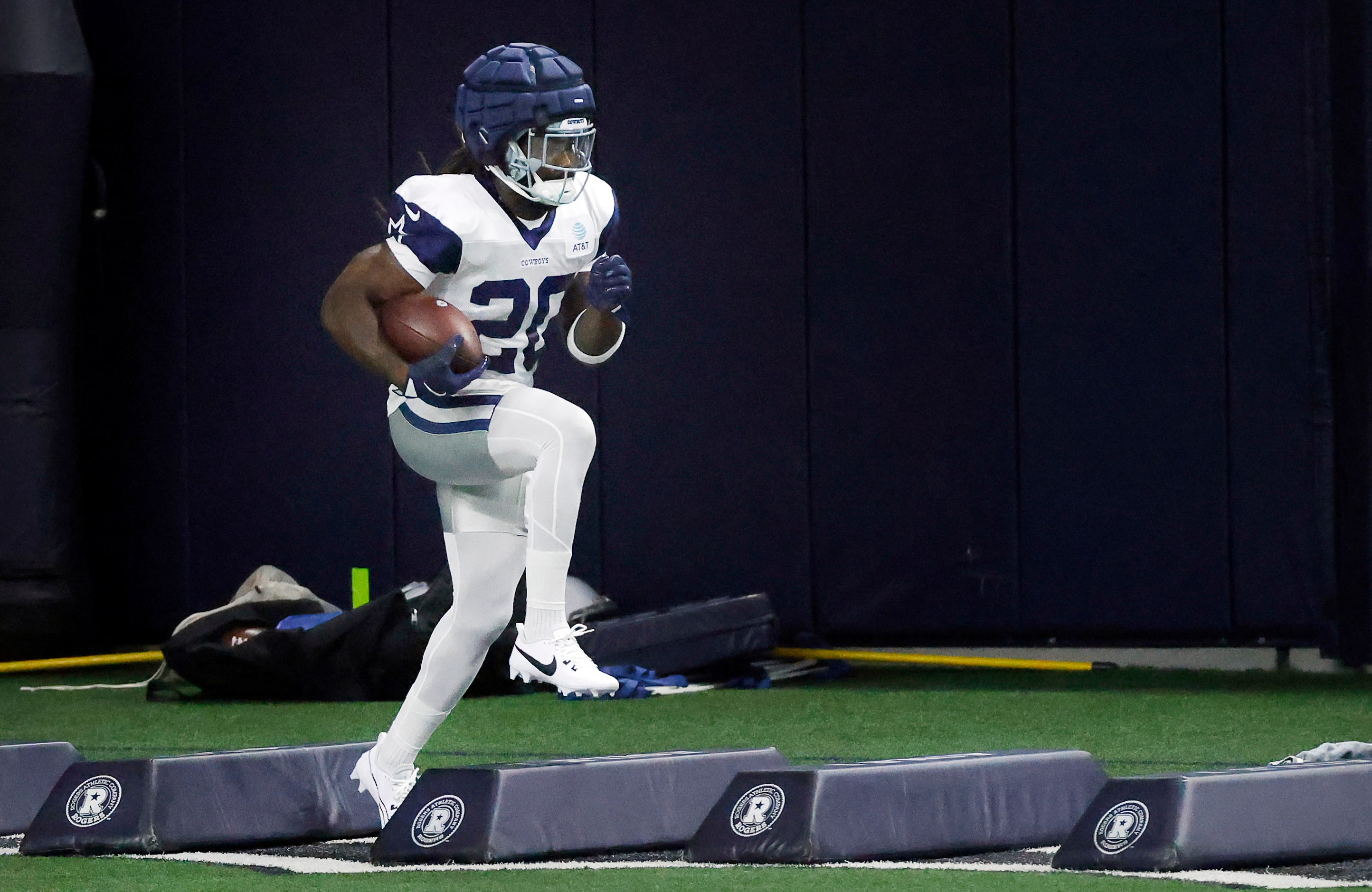 Dallas Cowboys running back Dalvin Cook (20) carries the ball during training camp practice...