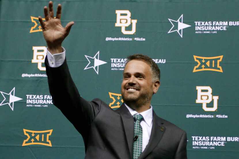 Matt Rhule is introduced as Baylor University's new football coach during a public event at...