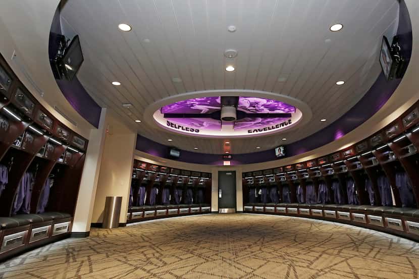TCU Baseball facility and locker room reveal to players at Lupton Stadium in Fort Worth,...