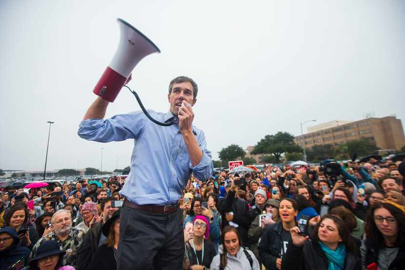 Crowds gather to support Beto O'Rourke, the Democratic candidate for U.S. Senate in Texas,...