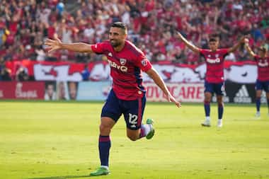 FC Dallas midfielder Sebastian Lletget (12) celebrates after scoring in the 33rd minute...