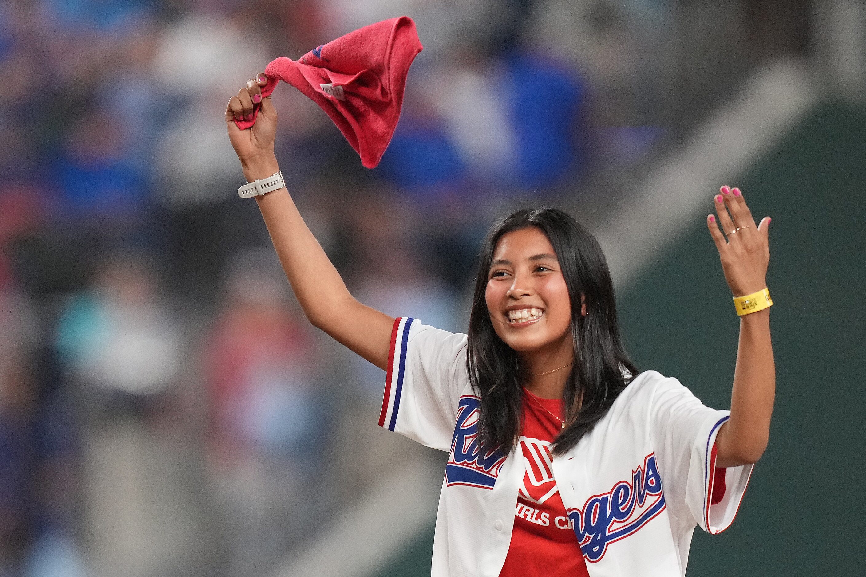 Alejandra L., the Boys and Girls Club 2023-24 National Youth of the Year, pumps up the crowd...