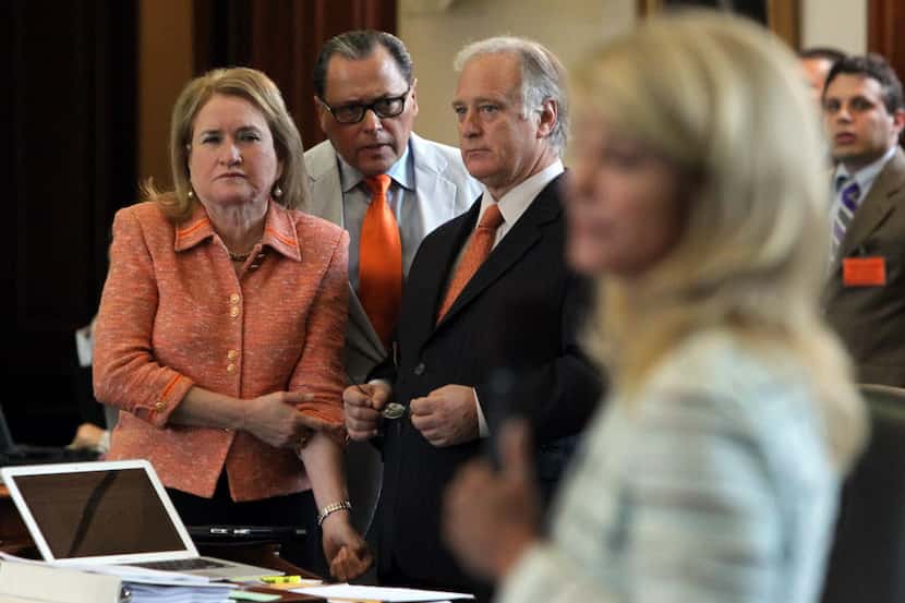  State Senators Sylvia Garcia, Jose Rodriguez, and Kirk Watson listen as Wendy Davis...